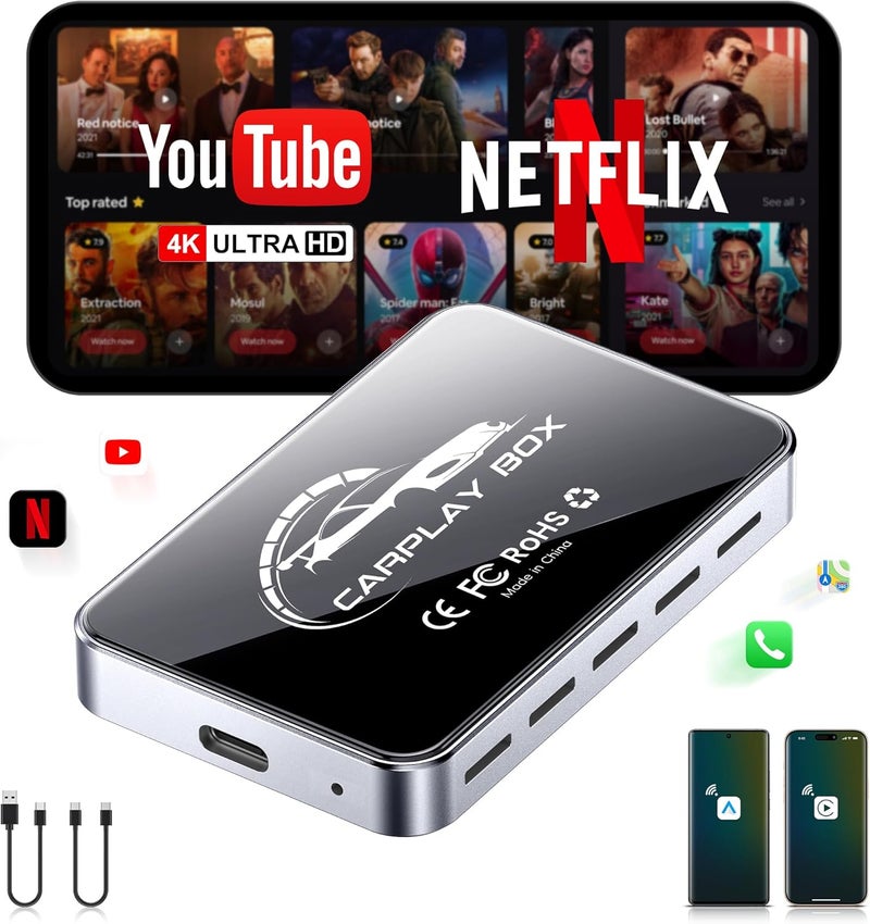 FAIMEE AI Box Wireless CarPlay & Auto Adapter - Plug & Play, Dual-Band WiFi, Bluetooth 5.0, 4K Video Support, Android 12.0 System, Compatible with Factory CarPlay & Android Auto （4GB RAM+32GB ROM） - Image 1